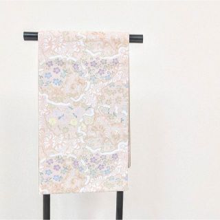 【新品・仕立て上がり】正絹 袋帯 フォーマル 薄いピンク 雪輪 古典 b69(着物)