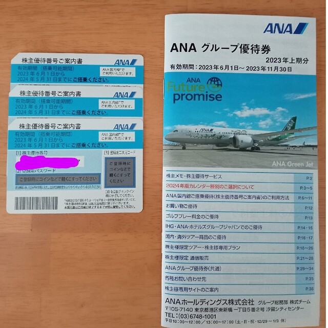 ANA(全日本空輸)(エーエヌエー(ゼンニッポンクウユ))のANA株主優待3枚＋パンフレット チケットの乗車券/交通券(航空券)の商品写真