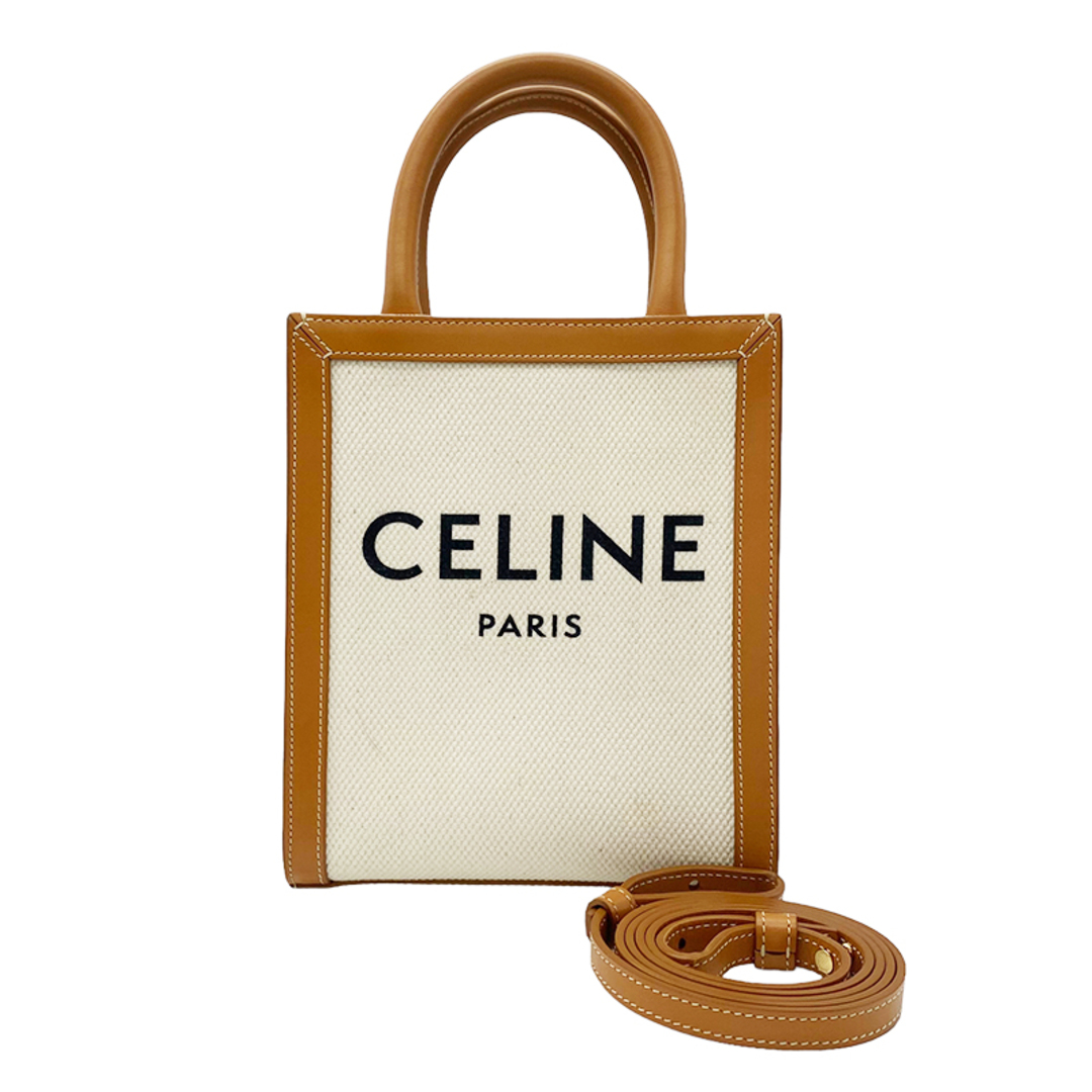 セリーヌ CELINE バーティカルカバ ミニ 193302 ナチュラル×タン ゴールド金具 キャンバス/レザー レディース ショルダーバッグ