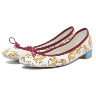 レペット(repetto)のRepetto レペット バレエシューズ パンプス シューズ 靴 ホワイト ボルドー 38.5 24.0cm 相当 フラット パンサーモチーフ リボン ラムレザー ローヒール おしゃれ 大人 ブランド アニマル柄 フランス製【レディース】【中古】【K3730】(バレエシューズ)