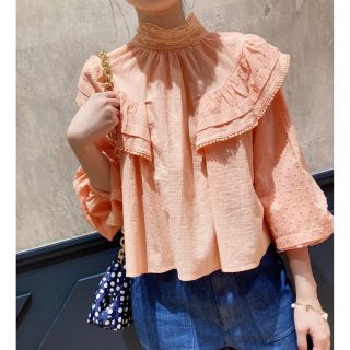 【週末価格】☆美品 IENA ラッセルフリルスリーブ ブラウス ピンクオレンジ