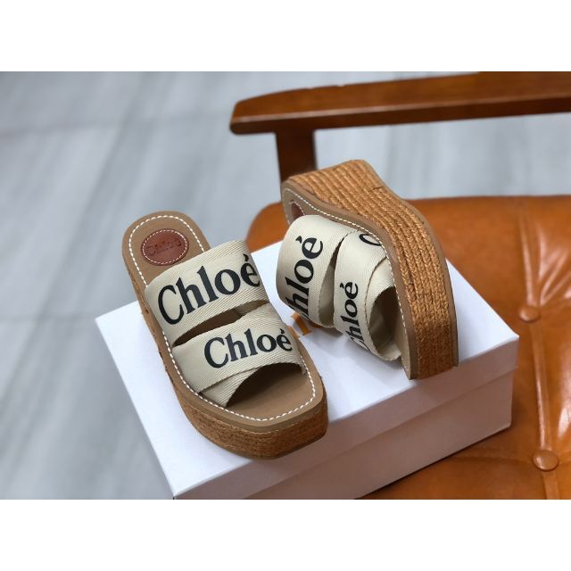 Chloe クロエ キャンバス フラット ウェッジソール サンダル woody