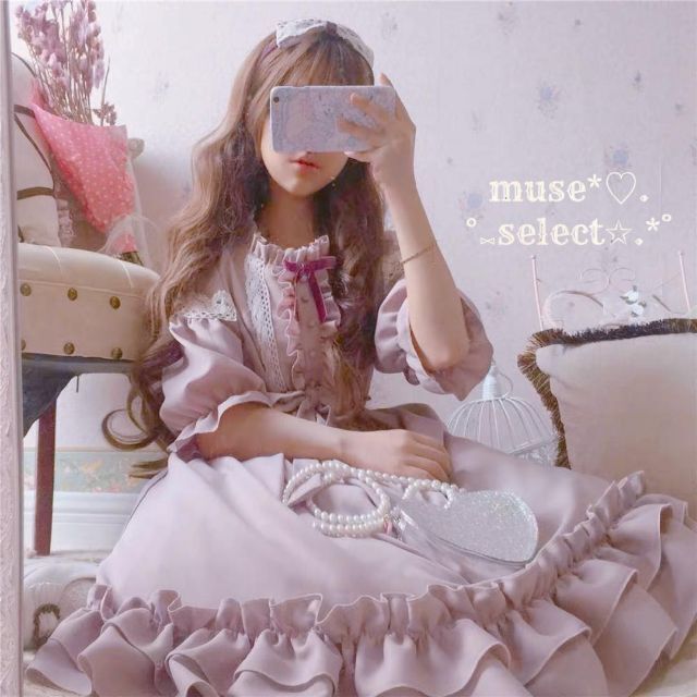 ロリータドレスワンピース♥ピンク姫系ゴスロリィタコミケフリーサイズ 半袖♥わずかの通販 by muse*♡最終SALE✨ 在庫わずか❤︎ ｜ラクマ