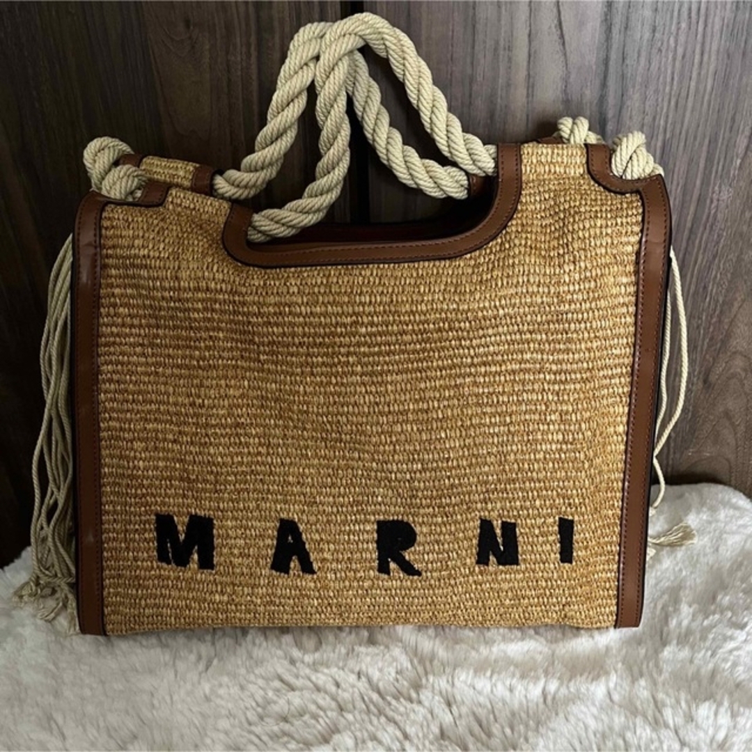 マルニ かごバッグ ブラウン ロープハンドル付きMARCELサマーバッグ
