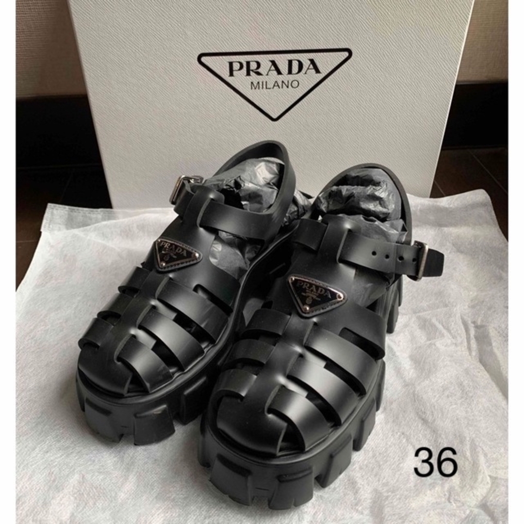 数量は多 - PRADA PRADA 36 ブラック サンダル フォームラバー プラダ