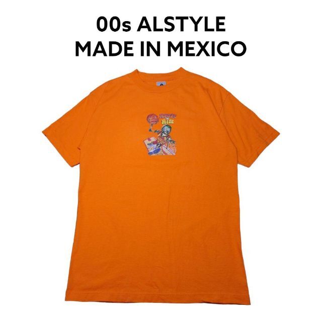 良色　00s ALSTYLE 　スカル　バスケットボール　プリント　Tシャツ