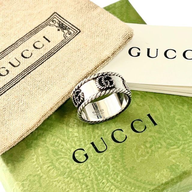1点限り 定価44,000 GUCCI ダブルGリング メンズ シルバーリング