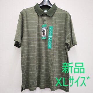 グラシア(GLACIER)のメンズ ポロシャツ ストライプ グリーン ストレッチ 半袖 XLサイズ(ポロシャツ)