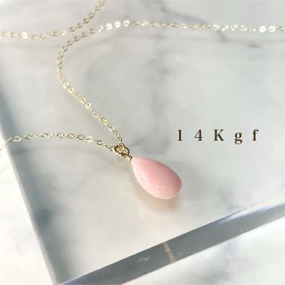 14Kgf／K14gf ピンクオパール一粒ネックレス／天然石 一粒ネックレス(ネックレス)