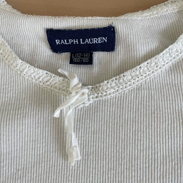 POLO RALPH LAUREN(ポロラルフローレン)のラルフローレン♡L（12-14）150白リブ七分袖カットソー キッズ/ベビー/マタニティのキッズ服女の子用(90cm~)(Tシャツ/カットソー)の商品写真