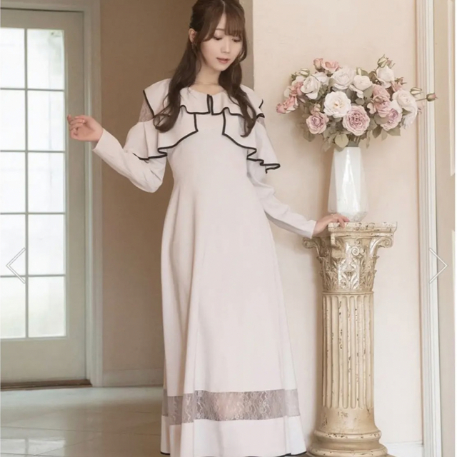 piping lace switching dress （Rosé Muse）