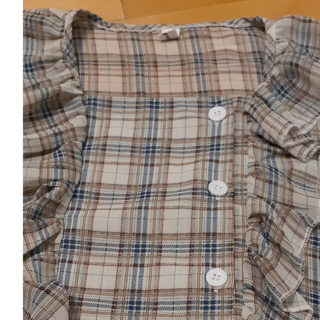 パワースリーブチェックブラウス レディースのトップス(シャツ/ブラウス(半袖/袖なし))の商品写真