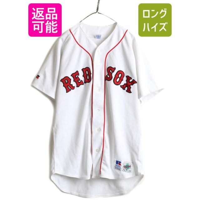 90s USA製 ■ MLB ラッセル レッドソックス ベースボールシャツ L程