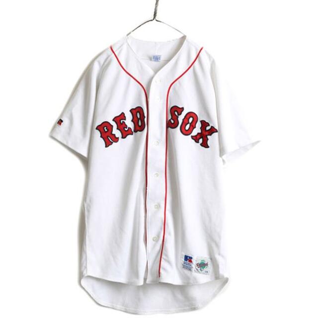 90s USA製 □ MLB ラッセル レッドソックス ベースボールシャツ L程-