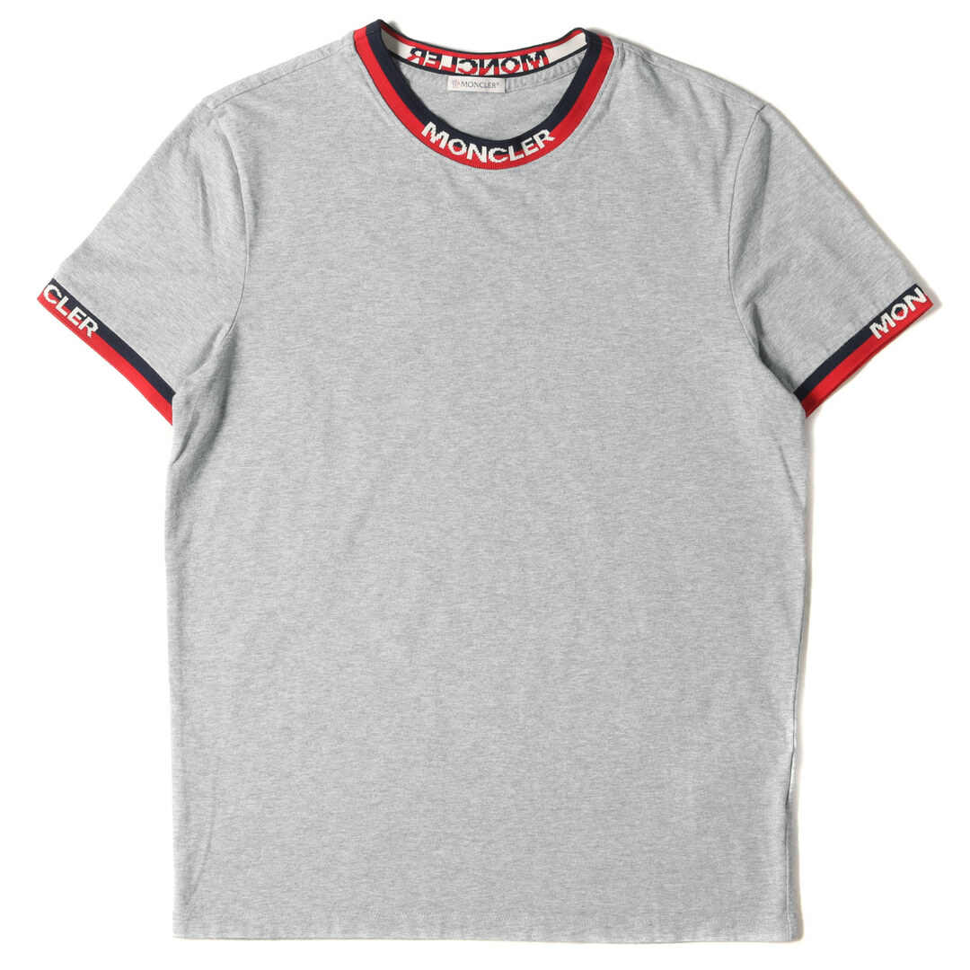 MONCLER モンクレール Tシャツ サイズ:S ロゴ ジャガード リブ ストレッチコットン モックネックTシャツ MAGLIA T-SHIRT E10918000700 87296 19SS グレー トップス カットソー 半袖【メンズ】