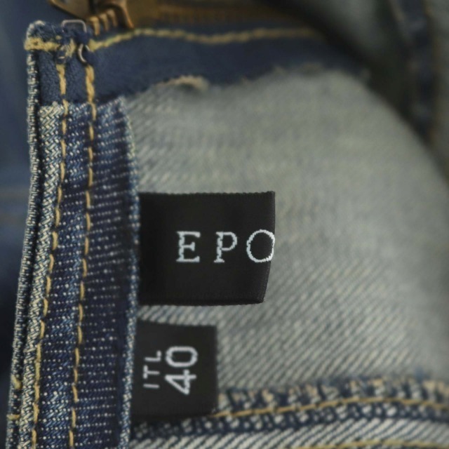 EPOCA(エポカ)のエポカ EPOCA デニムスカート 膝丈 フレア 裾刺繍 40 紺 ネイビー レディースのスカート(ひざ丈スカート)の商品写真