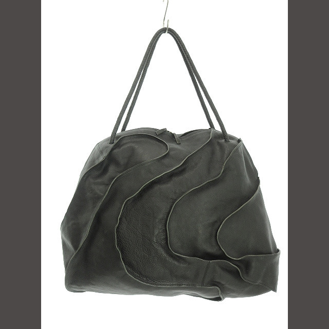 Jurgen Lehl(ヨーガンレール)のヨーガンレール レザー バッグ ぐるぐるはぎ合わせ メッシュハンドル 黒 かばん レディースのバッグ(トートバッグ)の商品写真