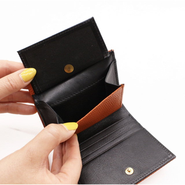 レザージー/leather-g バスケ革のコンパクト二つ折り財布メンズ ブラック