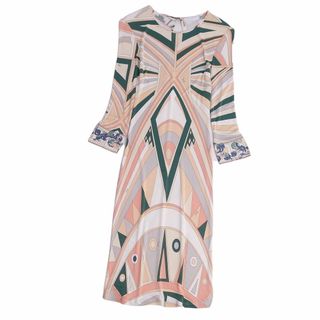 エミリオプッチ(EMILIO PUCCI)の美品 エミリオプッチ EMILIO PUCCI ワンピース ドレス ロングスリーブ 総柄 トップス レディース I42 USA8 F38(M相当) マルチカラー(ひざ丈ワンピース)