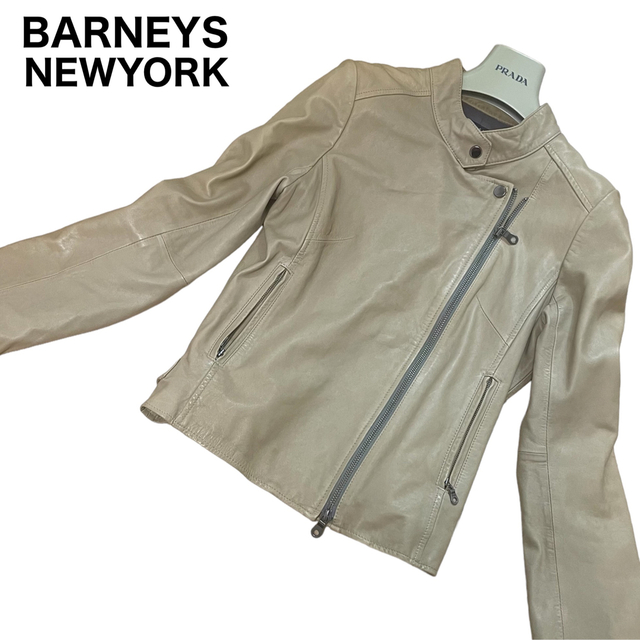 BARNEYS NEWYORK ラムレザー　ライダースジャケット　ノーカラー