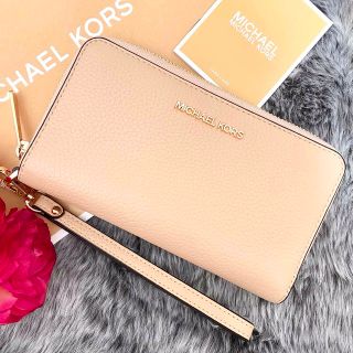 マイケルコース(Michael Kors)の新品☆ MICHAEL KORS ベージュ レザー 長財布 スマホケース(財布)