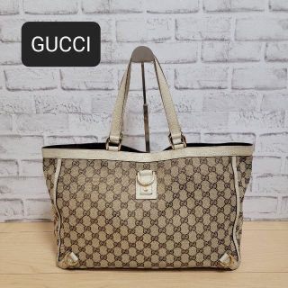 グッチ(Gucci)のGUCCI グッチ GG キャンバス×レザー ハンドバッグ ベージュ×ブラウン(ショルダーバッグ)