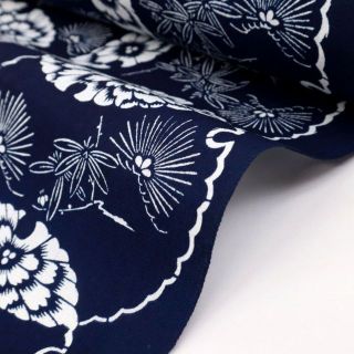 新品反物『竺仙』浴衣【長板本染め中形】雪輪松竹梅*紺□夏着物□反A2