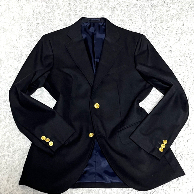 極美品 ジェイプレス テーラードジャケット 紺ブレ 金ボタン 黒 2B S〜M-