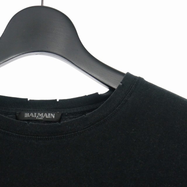 バルマン ダメージ加工 クルーネック Tシャツ カットソー 半袖 XS 黒 3