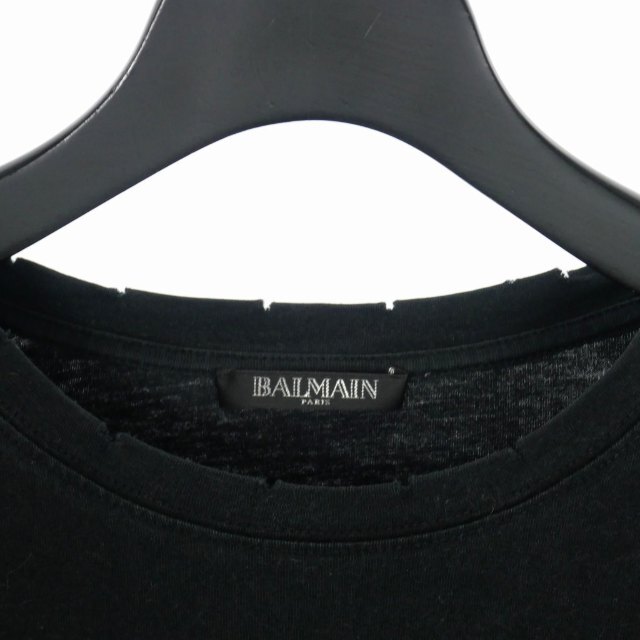 バルマン ダメージ加工 クルーネック Tシャツ カットソー 半袖 XS 黒 5