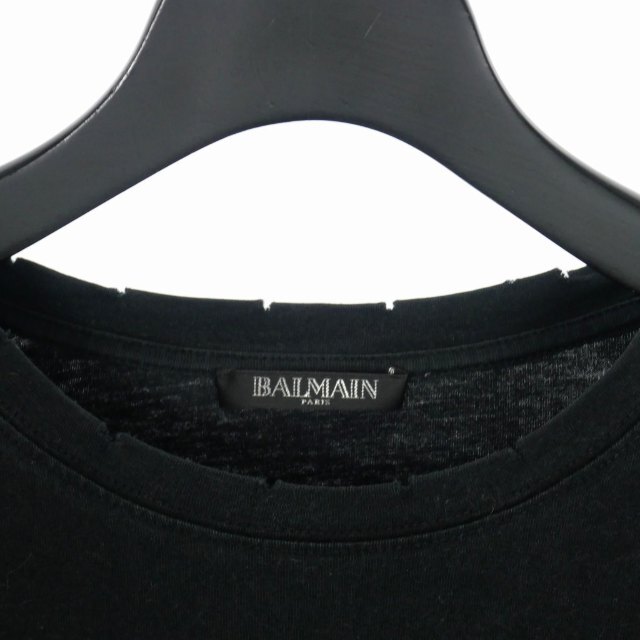 BALMAIN(バルマン)のバルマン ダメージ加工 クルーネック Tシャツ カットソー 半袖 XS 黒 メンズのトップス(Tシャツ/カットソー(半袖/袖なし))の商品写真