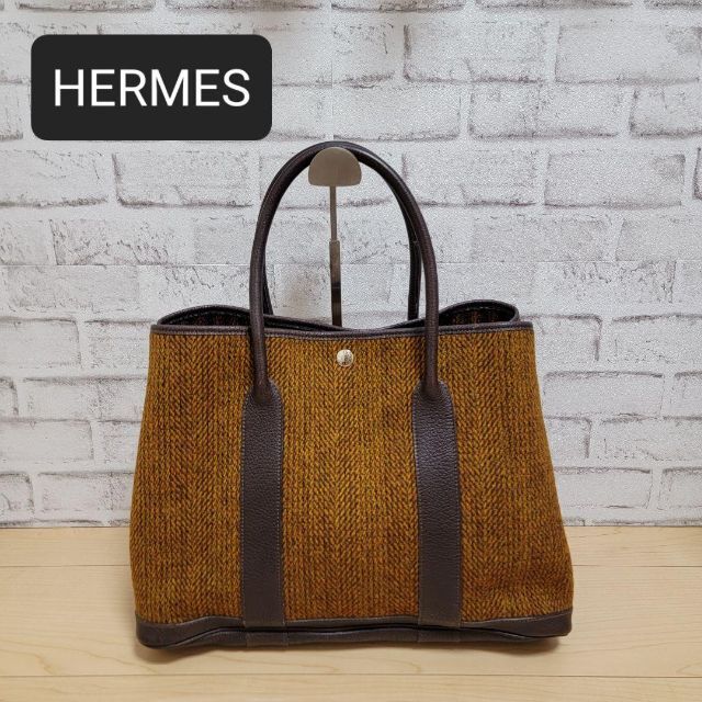 Hermes - HERMES ガーデンパーティ ウール ツイード トート