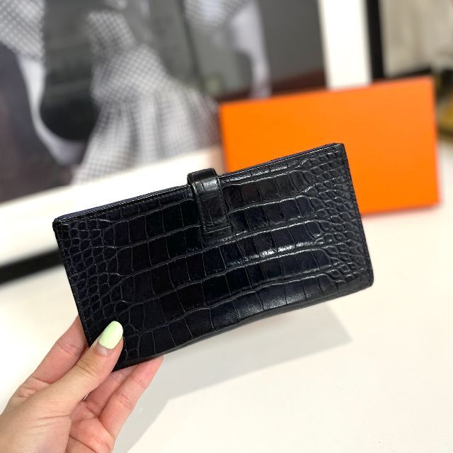 HERMES エルメス ベアンスフレ アリゲーター 長財布 D刻印 - www