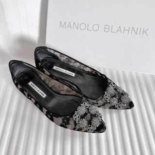 マノロブラニク(MANOLO BLAHNIK)のMANOLO BLAHNIK マノロブラニク　レース　フラットシューズ　パンプス(ハイヒール/パンプス)