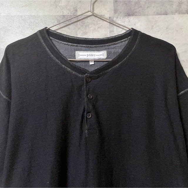 Tシャツ　3XLサイズ　ヘンリーネック　無地　黒　ブラック　ボタン　USA古着 メンズのトップス(Tシャツ/カットソー(半袖/袖なし))の商品写真