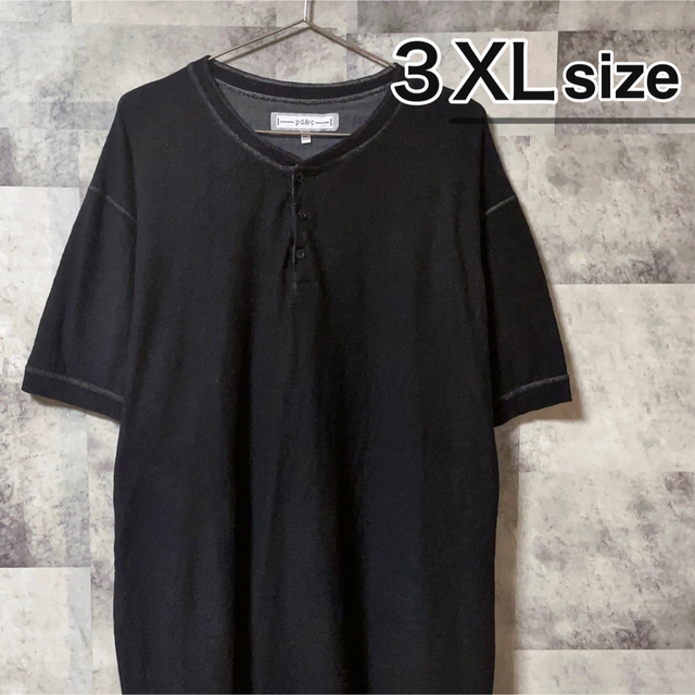 Tシャツ　3XLサイズ　ヘンリーネック　無地　黒　ブラック　ボタン　USA古着 メンズのトップス(Tシャツ/カットソー(半袖/袖なし))の商品写真