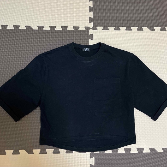 PAMEO POSE - PAMEO POSE ブラック トップス ショート丈 Tシャツ PAMEO POSE - PAMEO POSE ブラック トップス ショート丈 Tシャツ