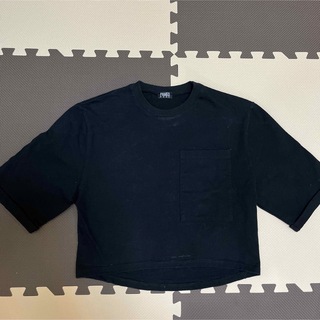 パメオポーズ(PAMEO POSE)のPAMEO POSE  ブラック トップス　ショート丈　Tシャツ　シャツ　黒(Tシャツ(半袖/袖なし))