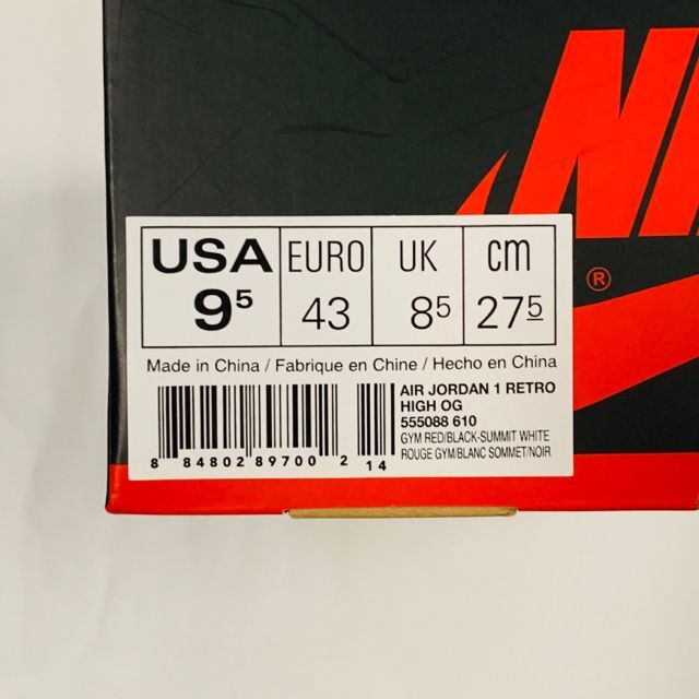 NIKE AIR JORDAN 1 HIGH OG BRED TOE 27.5