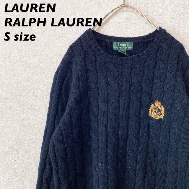 Ralph Lauren(ラルフローレン)のローレンラルフローレン　ニット　セーター　刺繍ロゴ　ケーブル編み　ウール　S レディースのトップス(ニット/セーター)の商品写真