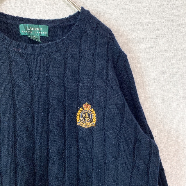 Ralph Lauren(ラルフローレン)のローレンラルフローレン　ニット　セーター　刺繍ロゴ　ケーブル編み　ウール　S レディースのトップス(ニット/セーター)の商品写真