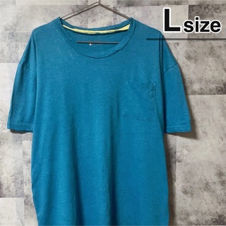 Tシャツ　Lサイズ　胸ポケット　メンズ　レディース　ブルー　青　ターコイズ　古着(Tシャツ/カットソー(半袖/袖なし))