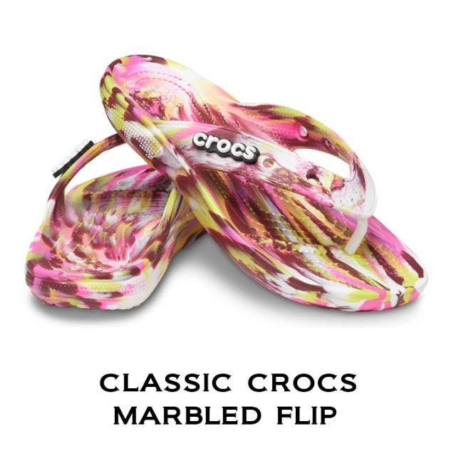crocs(クロックス)の23cm クロックス クラシック マーブルド フリップ ピンク×マルチ レディースの靴/シューズ(サンダル)の商品写真