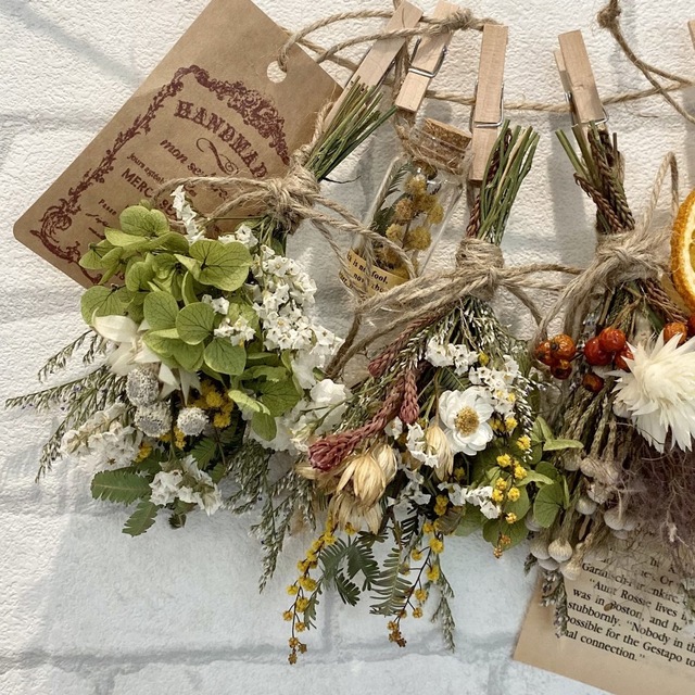 ドライフラワー スワッグ ガーランド❁870ミモザ 花束 プレゼント ギフト ハンドメイドのフラワー/ガーデン(ドライフラワー)の商品写真