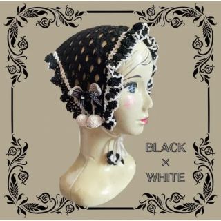 乙女のチェリーバブーシュカ(Black×White)(ヘアアクセサリー)