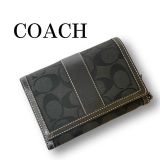 コーチ(COACH)の【美品】COACH コーチ コーチ シグネチャー 二つ折り財布 キャンバス 黒(財布)