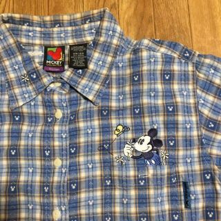 ディズニー(Disney)の90s オフィシャル Disney レディース 半袖シャツ 総柄 チェック L(シャツ/ブラウス(半袖/袖なし))