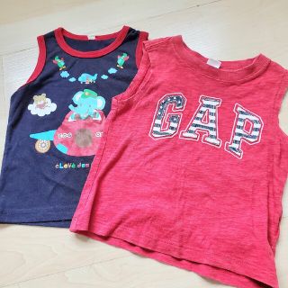 ベビーギャップ(babyGAP)の【GAP】赤ロゴ入ノースリーブ12ｰ18【★★★e】ネイビーアニマルタンクトップ(Tシャツ/カットソー)