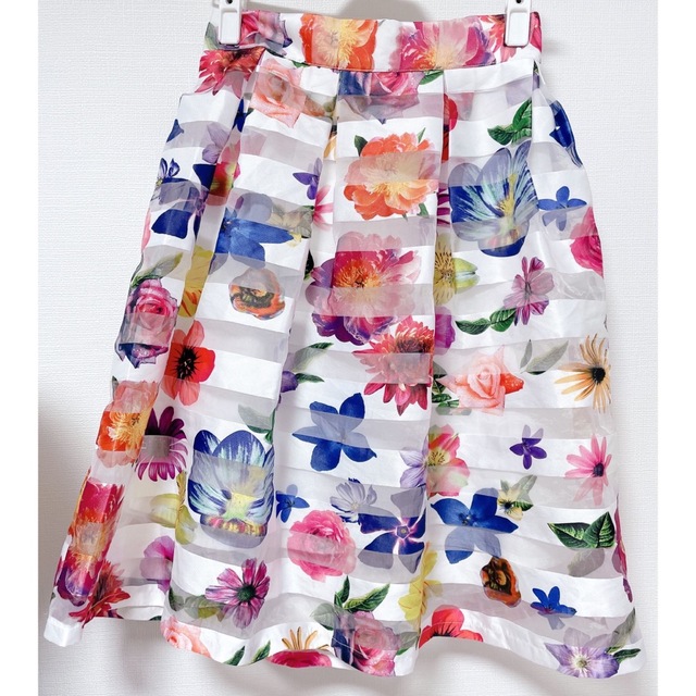 GRL(グレイル)のグレイル GRL  ボーダーフラワーオーガンジーフレアスカート レディースのスカート(ミニスカート)の商品写真