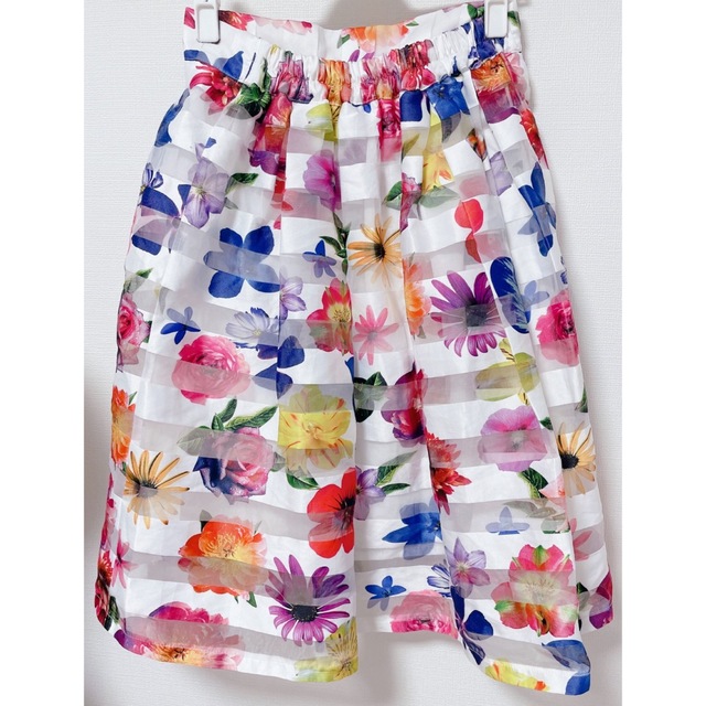 GRL(グレイル)のグレイル GRL  ボーダーフラワーオーガンジーフレアスカート レディースのスカート(ミニスカート)の商品写真